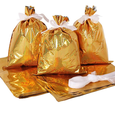 Pesta Liburan Natal Favor Plastic Foil Drawstring Gift Treat Bags Candy Goodies